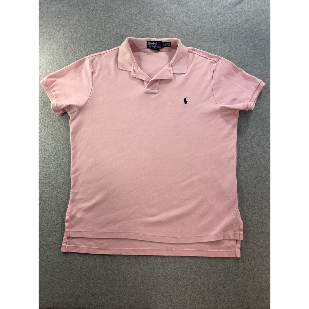 Polo Ralph Lauren Mens Custom Fit Pink Short Sleeve Cotton Polo Shirt Large‎